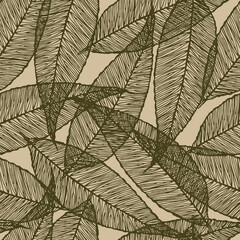 Wall Mural - Seamless retro pattern with leaves. Vector illustration.