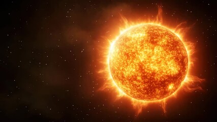 Wall Mural - Bright glowing sun star with fiery solar flare energy in space, celestial astronomy scene with bright stars and dynamic cosmic glowing background