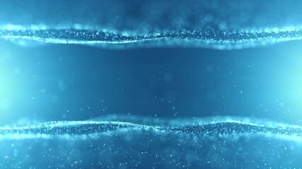 Wall Mural - artistic shimmering ice particles flickering on glowing blue copy space animation background. seamle
