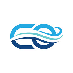 Wall Mural - the image shows a geometric monogram logo design of an initial letter eo in blue color with three wa