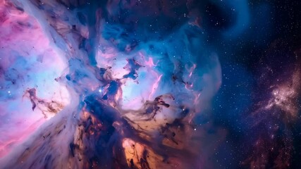 Wall Mural - vibrant cosmic nebula with swirling patterns of blue, pink, purple and white, resembling interstella