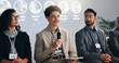 © peopleimages.com - Conference, speaker and panel of people on a stage for discussion, seminar faq and presentation. Business summit, entrepreneurship expo and men with women with mic for tradeshow, event and convention