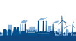 © Mark Oneil - Sustainable energy and urban industry landscape with factories and wind turbines vector illustration