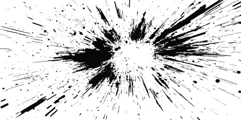 Poster - Dynamic charcoal burst explosion, isolated on transparent background. Abstract explosion, radial burst of ink splatter effect.