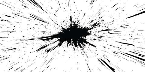 Poster - Dynamic charcoal burst explosion, isolated on transparent background. Abstract explosion, radial burst of ink splatter effect.