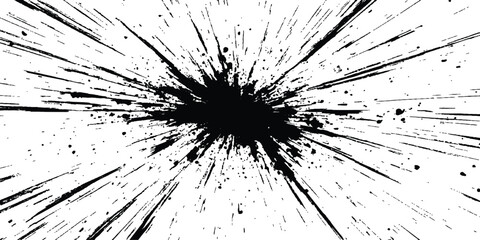 Poster - Dynamic charcoal burst explosion, isolated on transparent background. Abstract explosion, radial burst of ink splatter effect.
