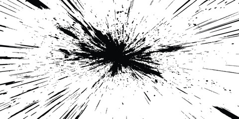 Poster - Dynamic charcoal burst explosion, isolated on transparent background. Abstract explosion, radial burst of ink splatter effect.