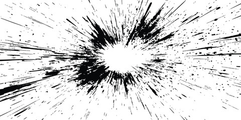 Poster - Dynamic charcoal burst explosion, isolated on transparent background. Abstract explosion, radial burst of ink splatter effect.