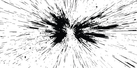 Poster - Dynamic charcoal burst explosion, isolated on transparent background. Abstract explosion, radial burst of ink splatter effect.