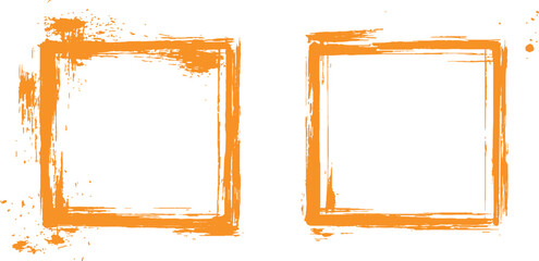 Aufkleber - Frame is drawn with brush strokes on white background. Vector orange square grunge frame on a transparent background.