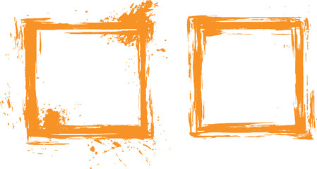 Aufkleber - Frame is drawn with brush strokes on white background. Vector orange square grunge frame on a transparent background.
