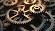 © Maryna - Close-up of metal gears industrial machine cogs. Detailed view of interconnected mechanical parts, engineering, technology, automation, system, production, teamwork. Illustration conveys complex