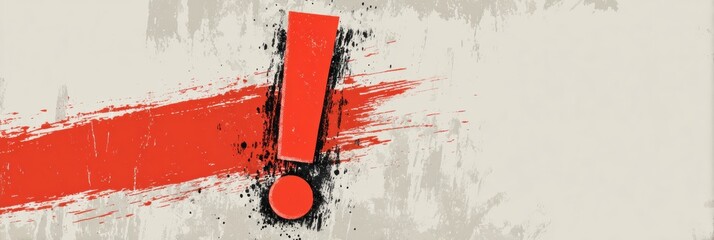 Poster - Abstract Red Exclamation Mark on Neutral Background Creating Visual Impact With Bold Design Elements and Clear Space for Emphasis