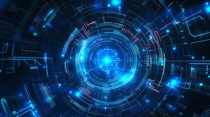 Wall Mural - blue abstract circuit line technology background with futuristic digital connections and processor i