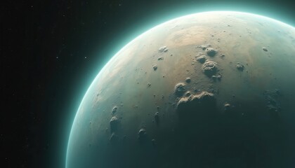 Wall Mural - realistic illustration alien planet in far space. exoplanet, planet suitable for colonization, simil
