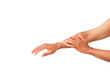 © Rifqi Muflih - Close-up of an arm with an adhesive bandage and hand resting on it, isolated on white background