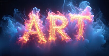Aufkleber - Fiery text spells ART against dark background. Vibrant colors, smoke effects create dramatic visual impact. Intense glow radiates from letters.