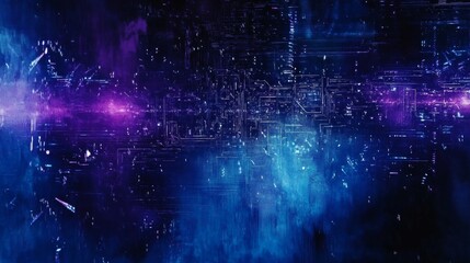 Wall Mural - futuristic blue and purple technology background with glowing circuit board design, abstract digital