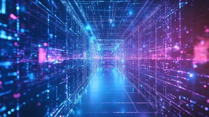 Wall Mural - futuristic blue and purple technology background with glowing circuit board design, abstract digital