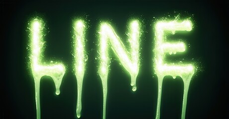Aufkleber - Glowing text spells LINE. Dripping effect creates spooky, eerie visual. Dark background emphasizes bright lettering.