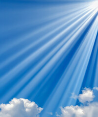 Wall Mural - Sunbeam through the haze on blue sky, vertical