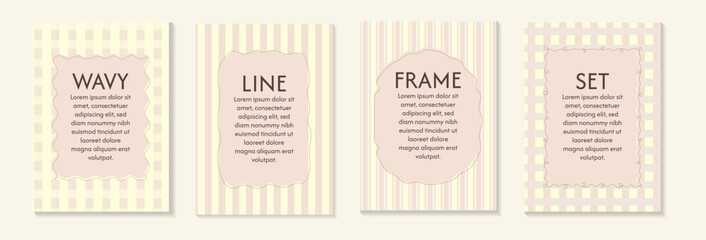set doodle hand drawn frames with wavy lines. minimalist simple line art background. trendy retro vi