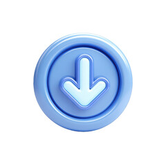 Wall Mural - glossy blue download button icon 3d render bright light modern design user interface element web app