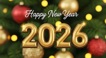 happy new year 2026 festive greeting with christmas decor