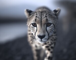 cheetah in focus, blurred background