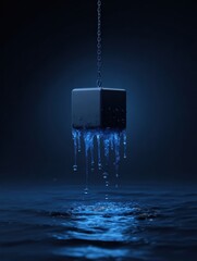 Poster - 3D Icon Representing Phishing Site Transforming Into Malware Over Dark Water Background
