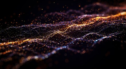 Wall Mural - abstract wave of glowing particles, dynamic and vibrant, flowing across a dark background
