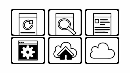 Website & Cloud Technology Icons: Web Design, Search & Settings Symbol Set