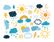 © Mykola Syvak - Colorful crayon weather kids hand drawn elements set with clouds, sun, thunderbolt and rainbow