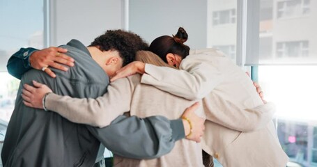 Leinwandbilder - Support, business people and huddle in office, team building and meeting with cooperation. Employees, men and women in workplace, discussion and help with success, professional and growth with unity