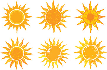 six unique sun designs perfect for branding logos icons and summer themes offering scalable graphic 