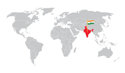  India Located On Simple World Map Flag