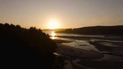 Sticker - Golden Sun Shining Over Ria Do Porto At Dusk. - aerial shot