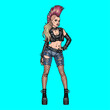 © Mahes - Vibrant punk rock musician with colorful mohawk denim and fishnet attire energetic scene
