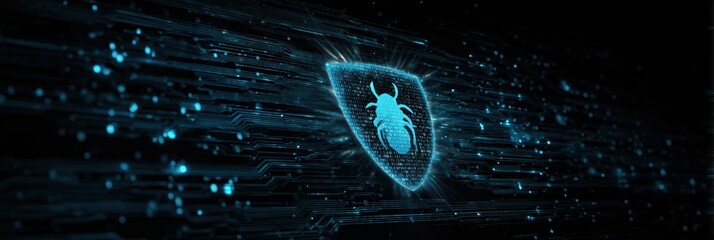 Fototapete - Antivirus Shield Defends Against Phishing Bug in a Digital Environment