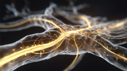 Poster - 3D Rendering Showcasing Optic Nerve and Eye Anatomy With a Futuristic Glow Highlighting Intricate Details of the Nervous System