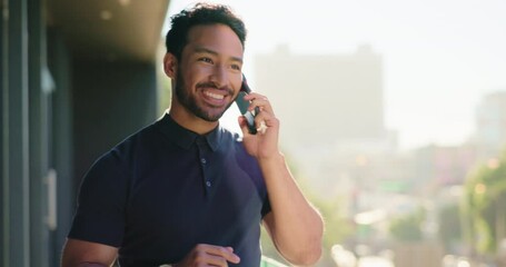 Fototapete - Business, man and phone call on office balcony for networking, project update and negotiation. Consultant, contact and check watch at workplace for client appointment, meeting schedule and feedback