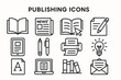 © Nataliia - Set of publishing icons illustrating books, newspapers, writing tools, and digital media
