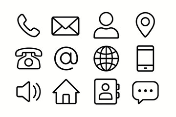 Set of communication and navigation icons on white background