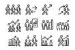 © Nataliia - Line icons representing growth, advancement, and team dynamics in various business contexts