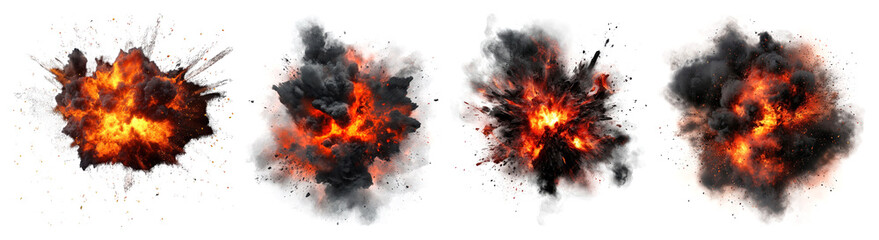 Wall Mural - png explosive fiery bursts sequence, element set on transparent background