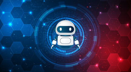 Leinwandbilder - Artificial intelligence robot. Modern technology. Intelligent assistant robot of the future world. Chatbot mascot on a blue background.	