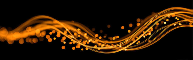 Wall Mural - Abstract glowing light streaks with vibrant bokeh effects against a dark void background, shallow depth of field at f/2.0, creating a dreamy and futuristic atmosphere.