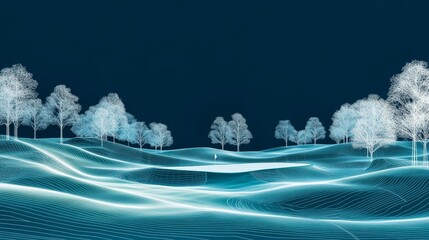 Blue Wireframe Golf Course, Trees, Abstract, landscape , golf