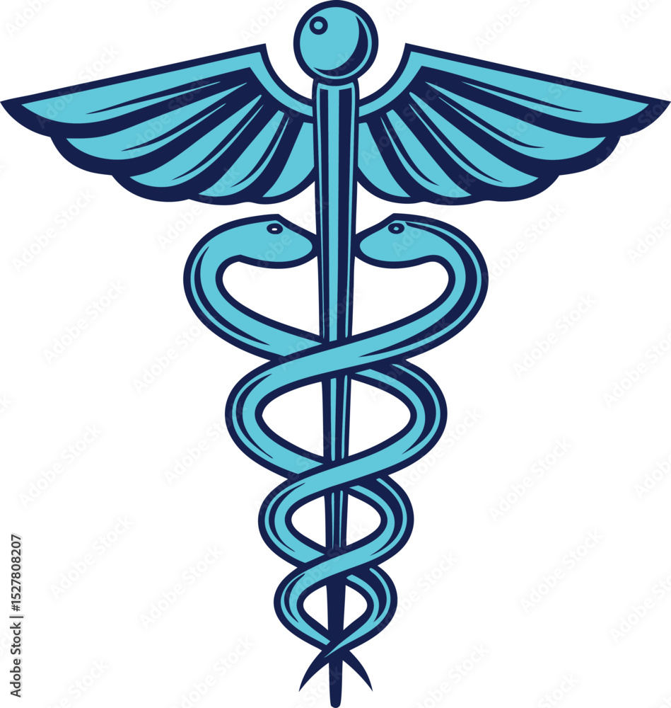 Caduceus medical symbol blue winged snake staff healthcare logo Stock ...