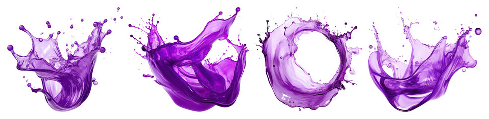 Wall Mural - png vibrant purple liquid splashes artfully, element set on transparent background